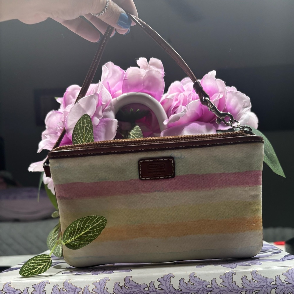 Coach Pastel Rainbow Stripe Wristlet – Watercolor Logo Print - Picture 5 of 9